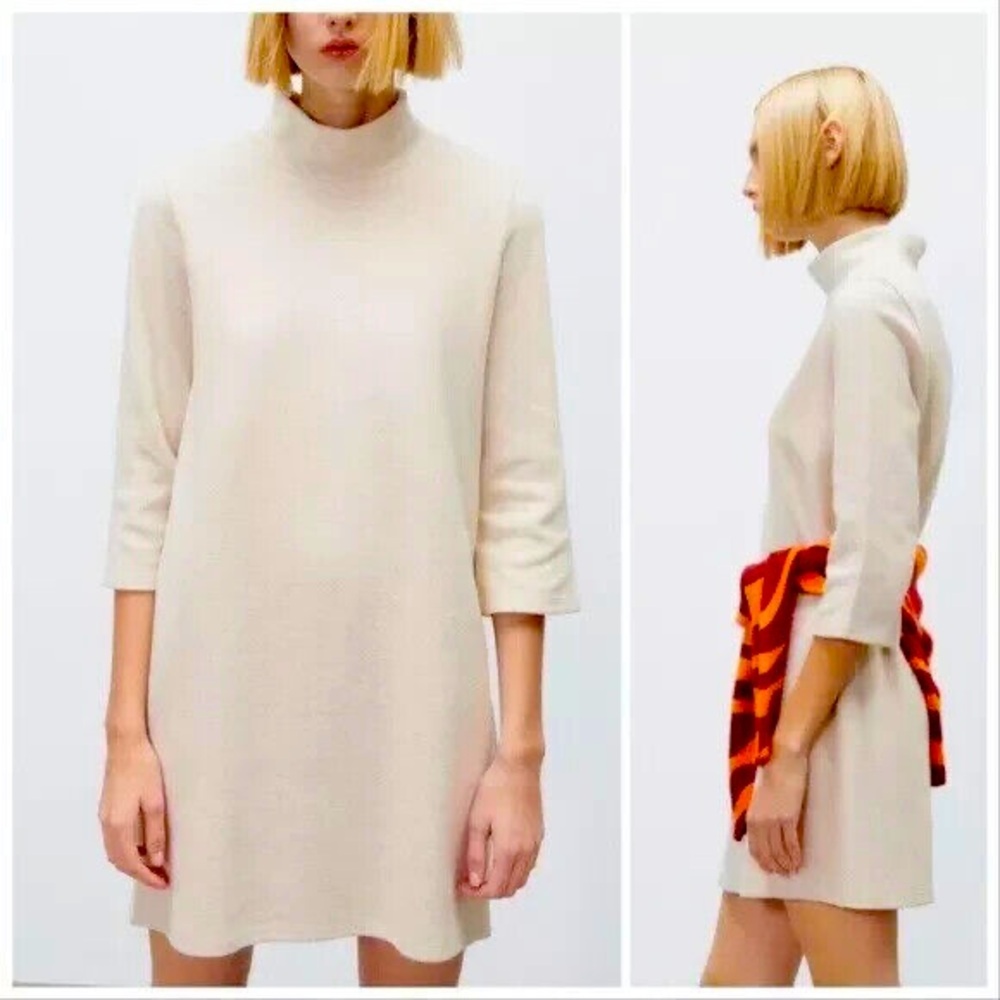 ZARA Dress - Mock Neck - Long Sleeve - Light Cream - Small